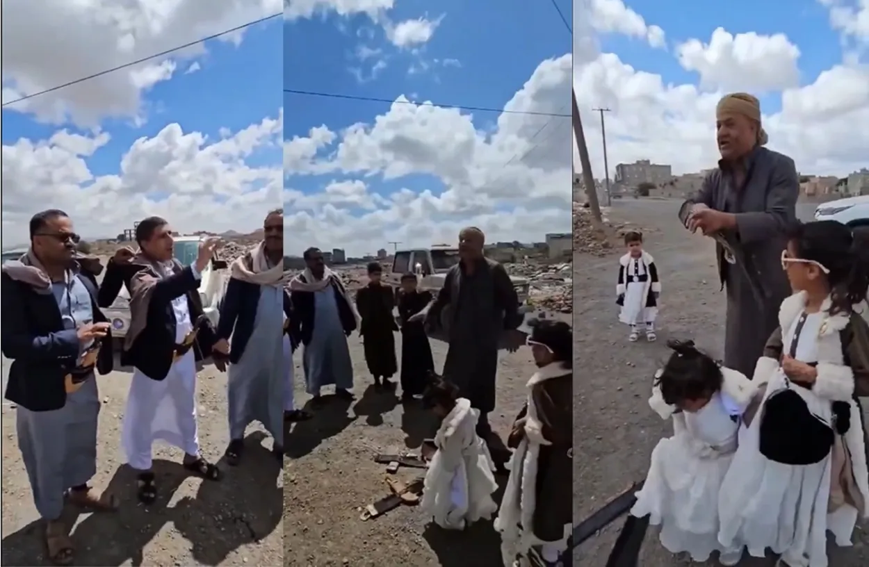 الرجل المسن وهو يتعرض للإهانة في ذمار 